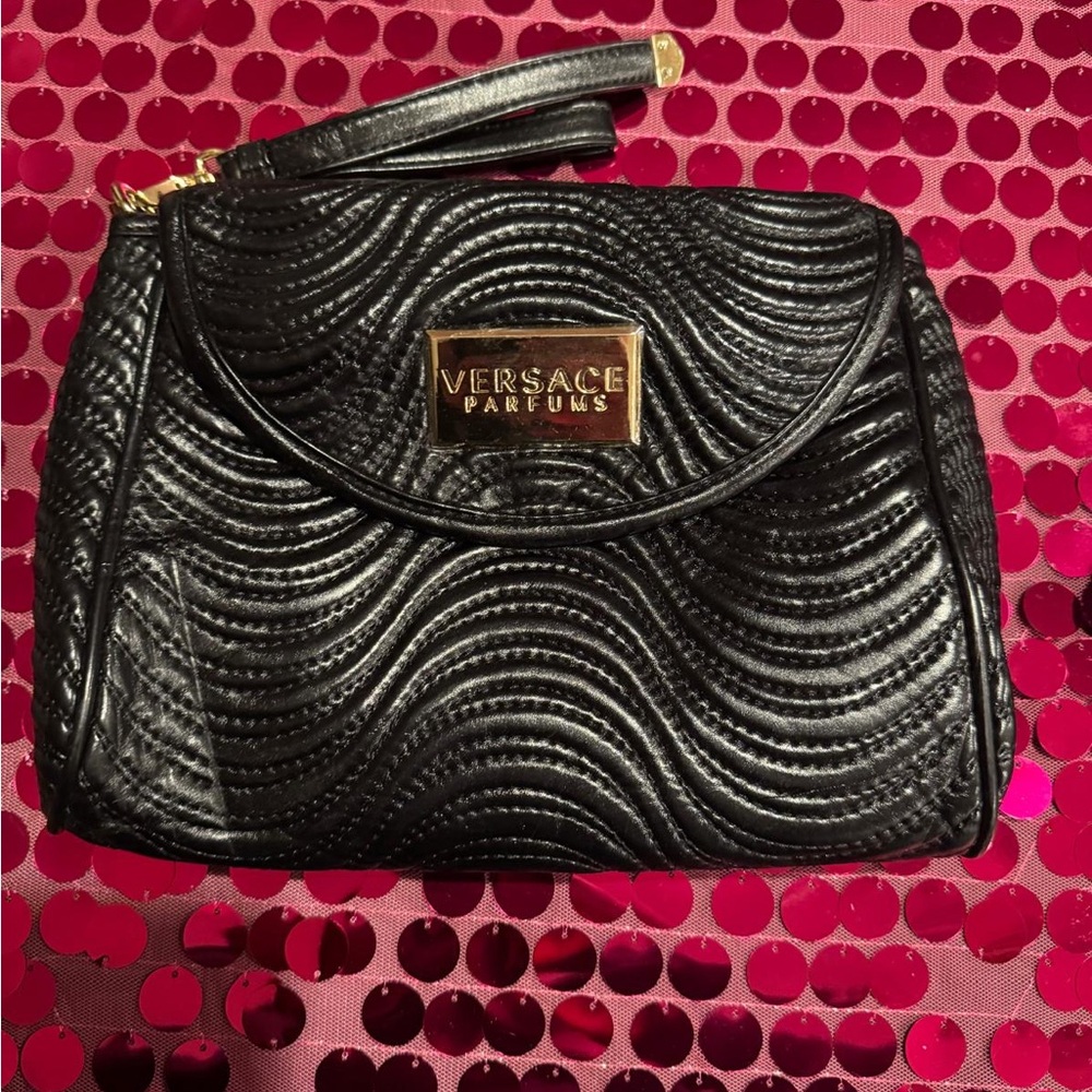Versace Black Wave Pattern Cosmetic Bag Parfums